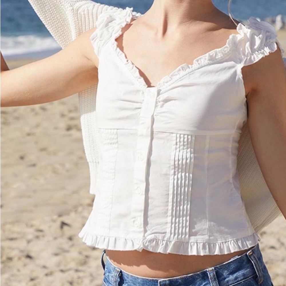 White Brandy Melville Ruffled Top